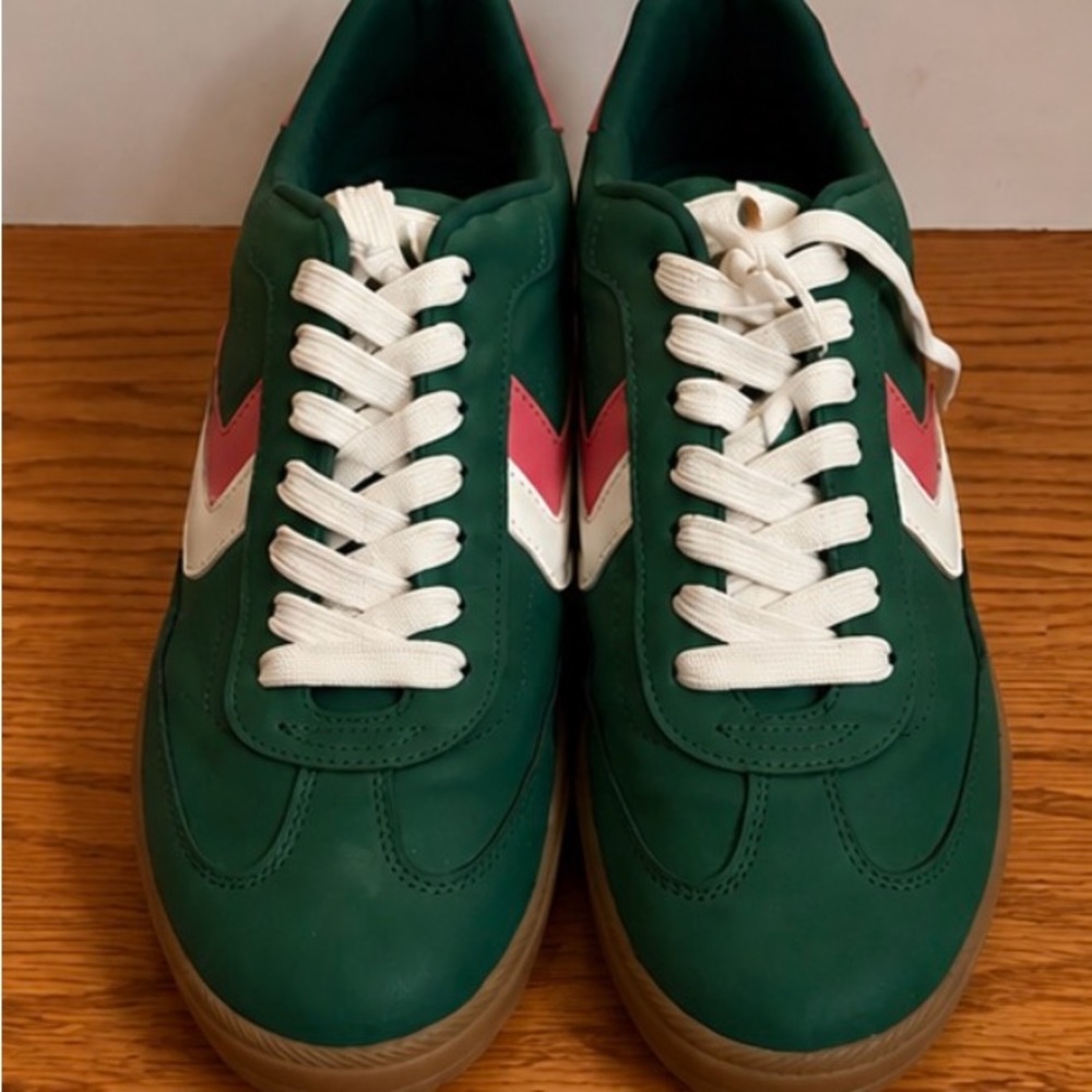 Dolce Vita Green Sneakers with White Laces & Pink Accents